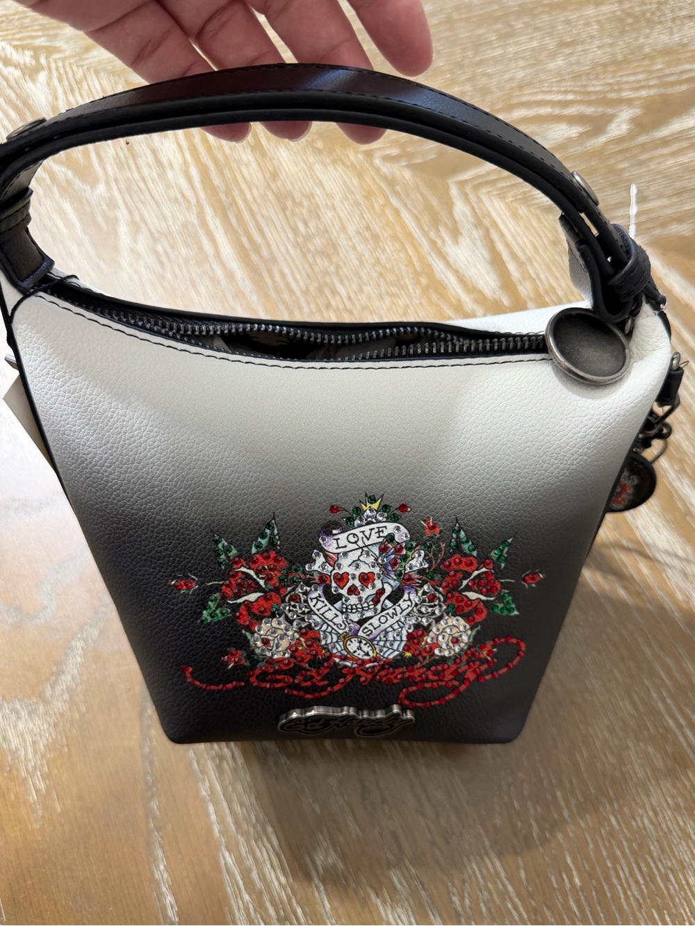 Ed Hardy Skull & Roses Rhinestone Shoulder Bag - Picture 3 of 4